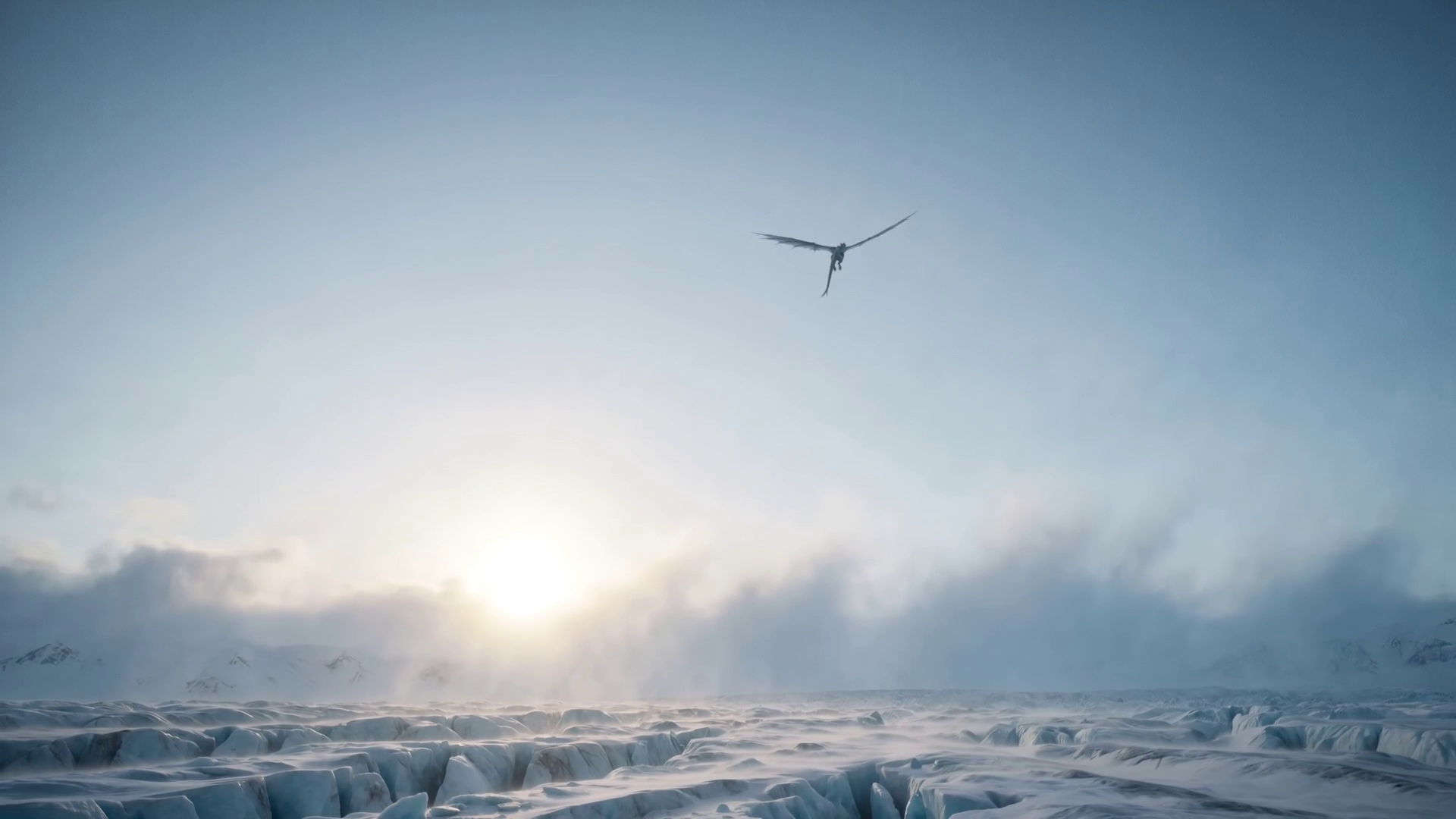 Frame aus dem finalen Video — Aufstieg in den kalten Morgenhimmel