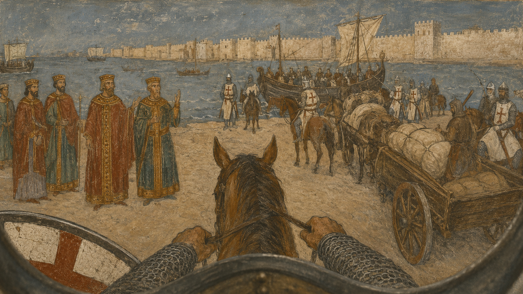 Opening scene art — the Bosporus ferry, 1097