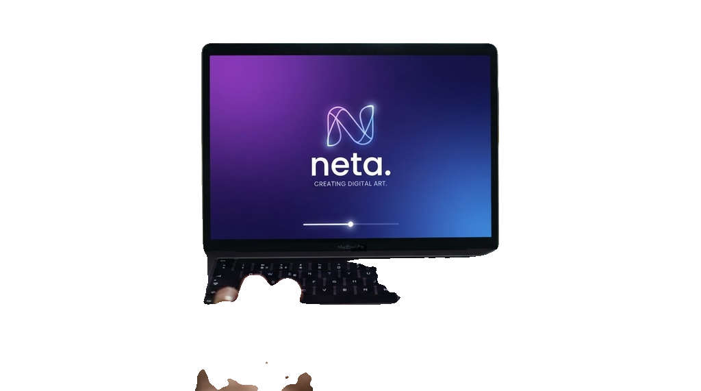 Sprite — o laptop com a tela de abertura do neta.art (PNG transparente)