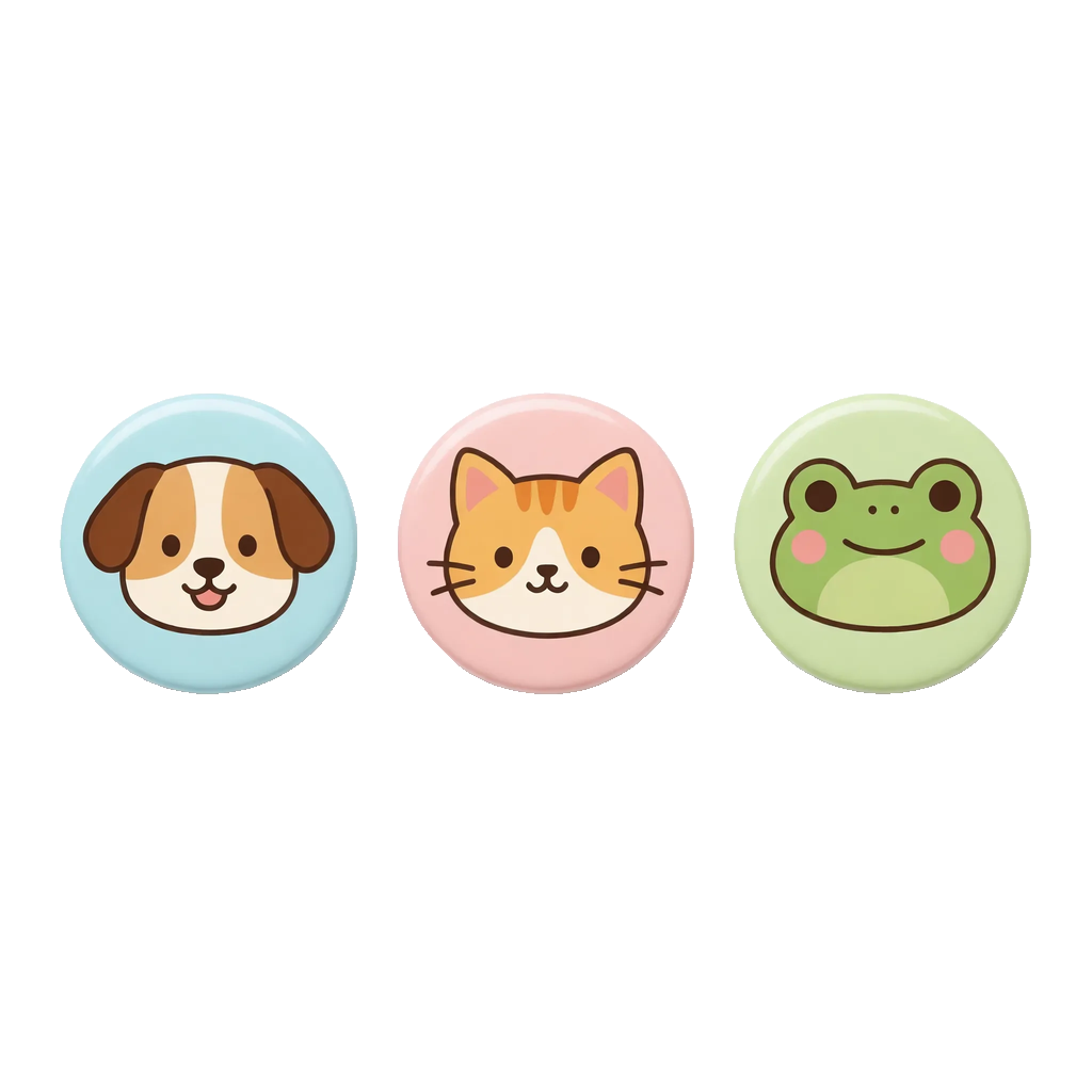 스텝 배지 — 강아지, 고양이, 개구리 스프라이트
