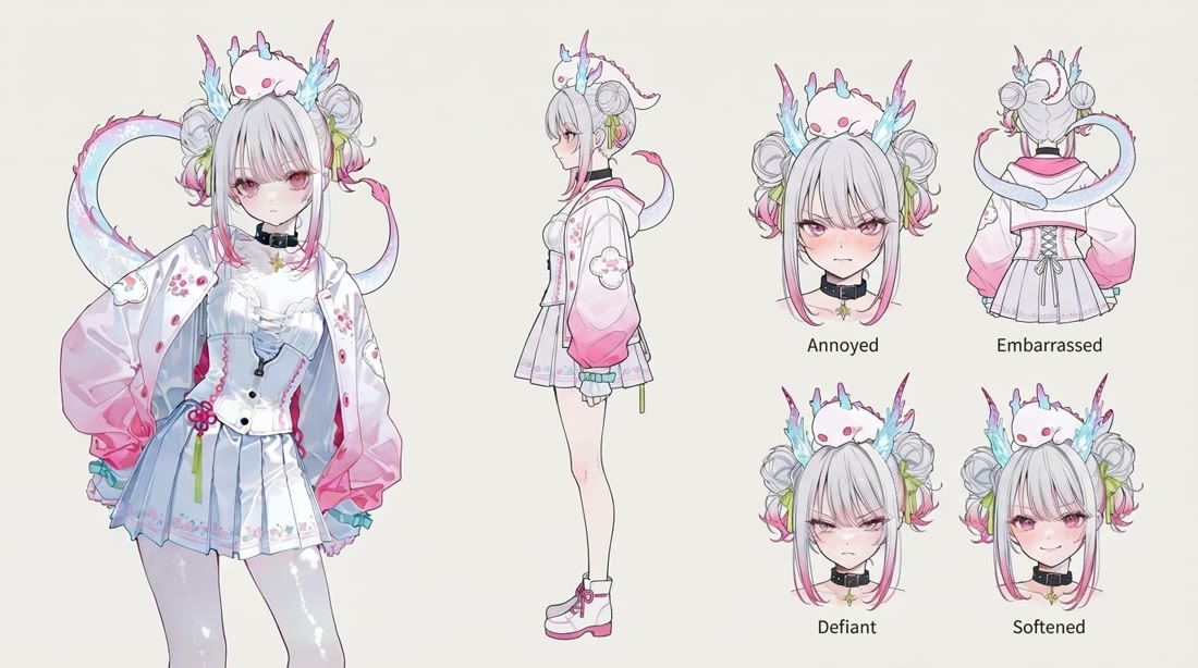 Referenz – finales 2D-Anime-Charakter-Designblatt